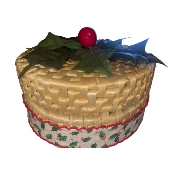 Wicker Mistletoe Coaster Set w/ Wicker Storage Basket Hand CraftedRound Natural - Picture 2 of 5